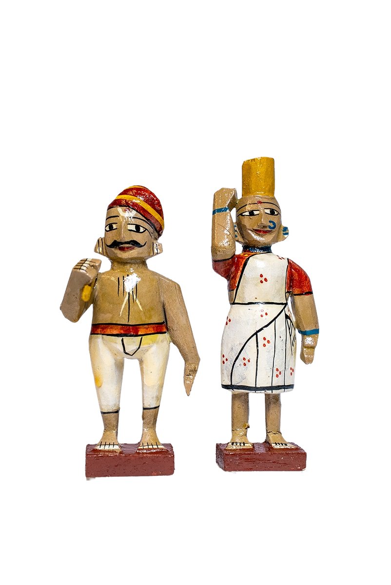 Kondapalli Fridge Magnets Pair - Handcrafted Wooden Toy - View 1