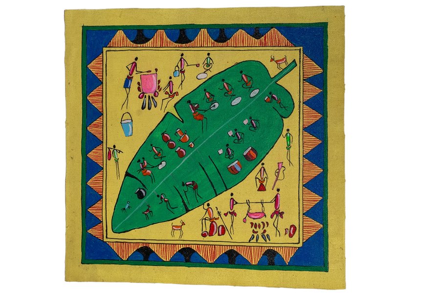 Banana Leaf Feast - Savara Tribal Painting - View 1