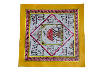 Tribal Life And Feast Yellow Border - Savara Tribal Painting