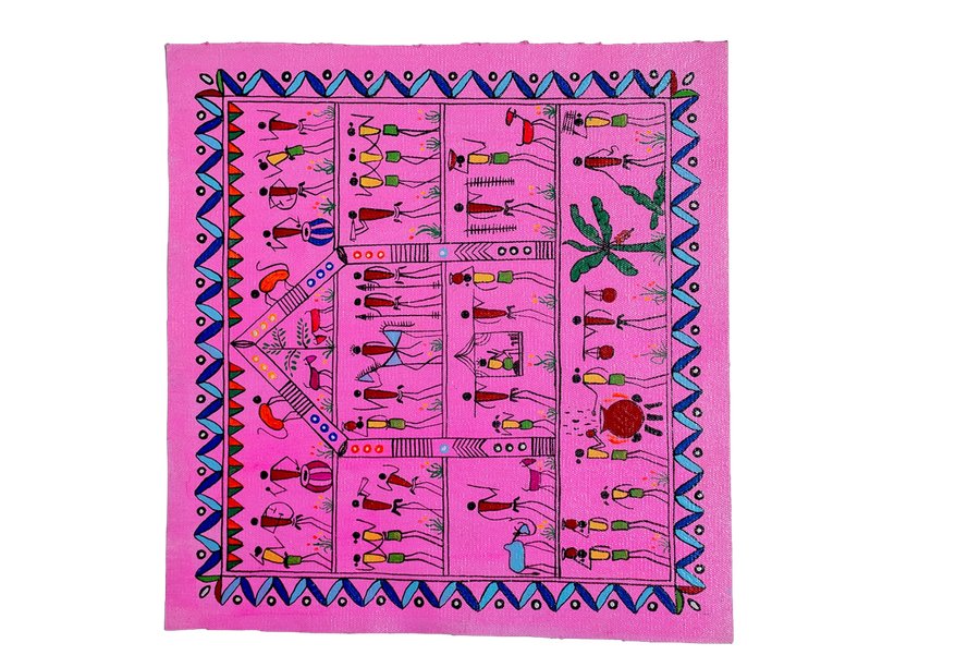 Tribal Hut And Life Pink - Savara Tribal Painting - View 2