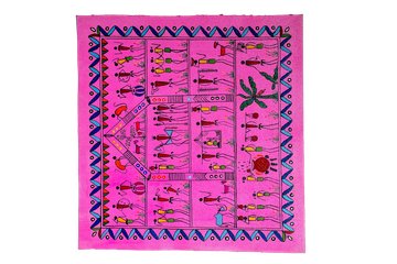 Tribal Hut And Life Pink - Savara Tribal Painting